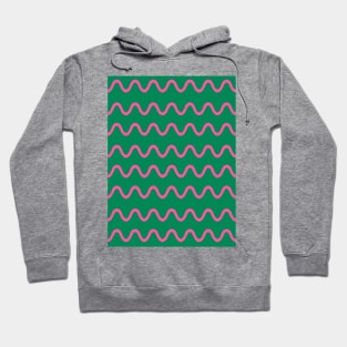 Wavy, Squiggly Lines, Pink on Green Hoodie